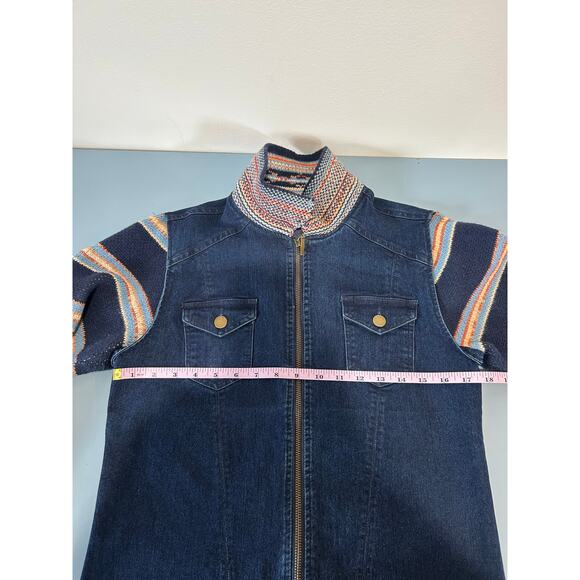 Serengeti jean jacket womens size S knit sleeves and collar zipper boho - Picture 6 of 7